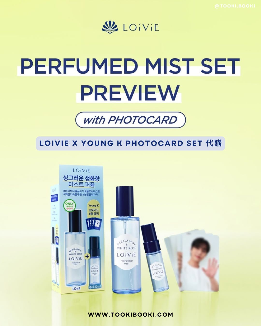 Loivie -  Bergamot & White Rose Perfumed Mist 120ml + Young K Photocard Set
